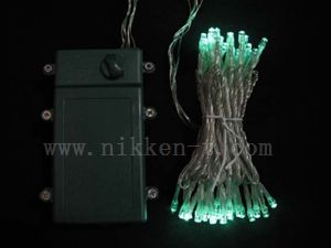 ■乾電池式、LEDストリングライト(ストレート) 、クリアコード、50球、アクアグリーン