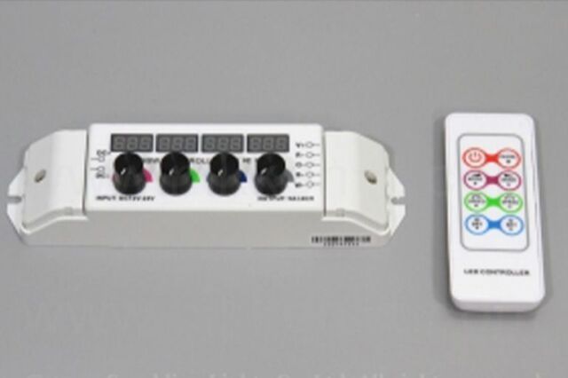 RGBW4ch調光コントローラ 任意色固定可能R2、20A(5A/ch)、DC12-24V、リモコン付、明るさ調節可能