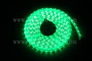 防水型LEDテープライト、SMD3528型(R3)、グリーン、300球、5m巻、白基板、シリコンチューブ、IP65、部品別売り、エンド側コード無し