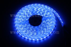 防水型LEDテープライト、SMD5050型(R3)、ブルー、300球、5m巻、白基板、シリコンチューブ、IP65、部品別売り、エンド側コード無し
