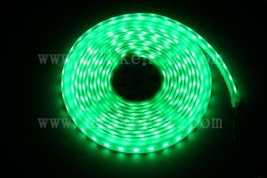 防水型LEDテープライト、SMD5050型(R3)、グリーン、300球、5m巻、白基板、シリコンチューブ、IP65、部品別売り、エンド側コード無し