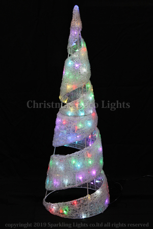 AC 2芯制御 RGB LEDグローモチーフ、スパイラルコーンツリー、120ｃｍ、専用コントローラ・リモコン付