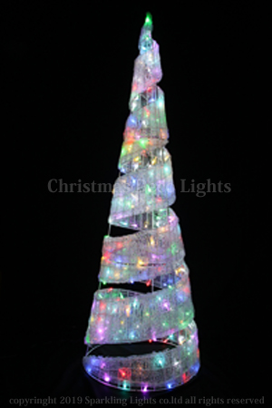 AC 2芯制御 RGB LEDグローモチーフ、スパイラルコーンツリー、180ｃｍ、専用コントローラ・リモコン付