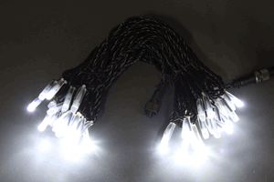 LEDイルミネーション、全トゥインクルストリング(ストレート)、プロ仕様(V4)、50球、黒コード、ホワイト点滅