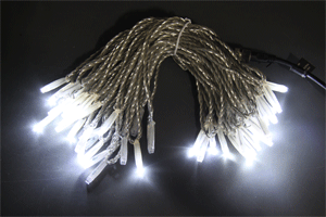 LEDイルミネーション、全トゥインクルストリング(ストレート)、プロ仕様(V4)、50球、シルバーコード、ホワイト点滅