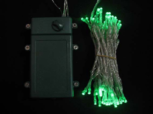 ■乾電池式、LEDストリングライト(ストレート) 、クリアコード、50球、グリーン