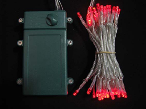 ■乾電池式、LEDストリングライト(ストレート) 、クリアコード、50球、レッド