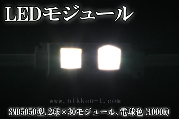 LEDモジュール、SMD5050型、2球x30モジュール、電球色、電源別売り