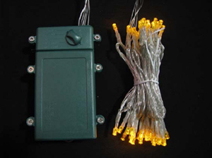 ■乾電池式、LEDストリングライト(ストレート) 、クリアコード、50球、イエロー