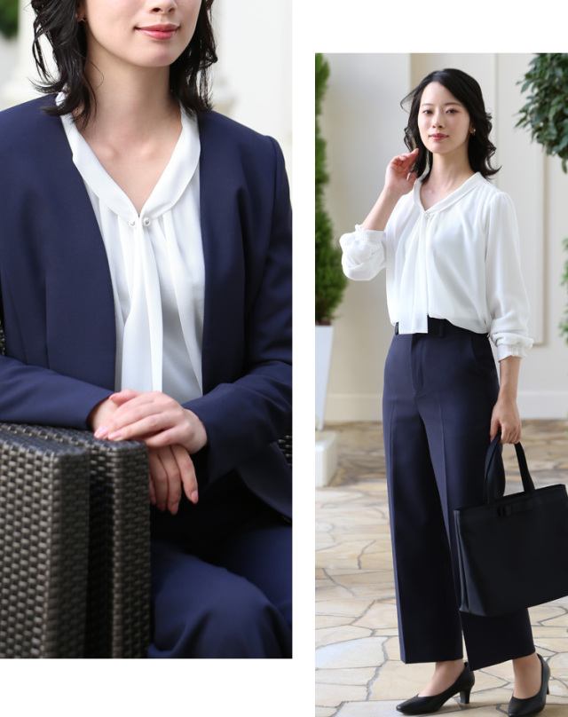 【セオリー】美品　ボウタイブラウス　ネイビー　S フォーマル　オフィス　ビジネス セオリー】美品 ボウタイブラウス ネイビー S フォーマル