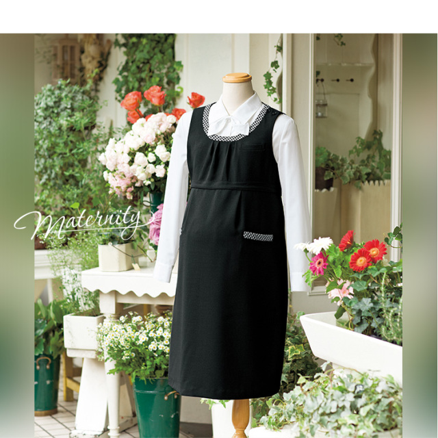 マタニティ 事務服 ワンピース ジャンパースカート ドレス レディース 制服 仕事服 妊婦 産前 産後 妊娠後期 オフィス ビジネス 医療 医療事務 会社 受付 大きいサイズ かわいい 上品 ユニフォーム オールシーズン 2wayストレッチ 黒 ブラック Enjoie アンジョア Jj
