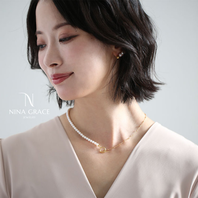 あこや真珠 ネックレス 4.0-4.5mm 14KGF K14 マンテル サテライト