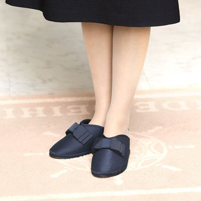 お受験 スリッパ 日本製 紺 母 レディース リボン 受験 面接 説明会