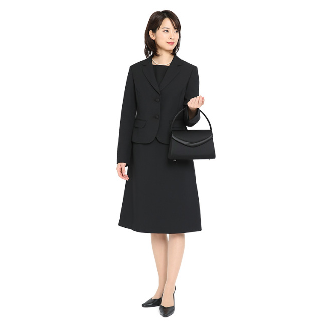 ワンピース レディース 黒 膝丈 七分袖 洗える 大きいサイズ スーツ