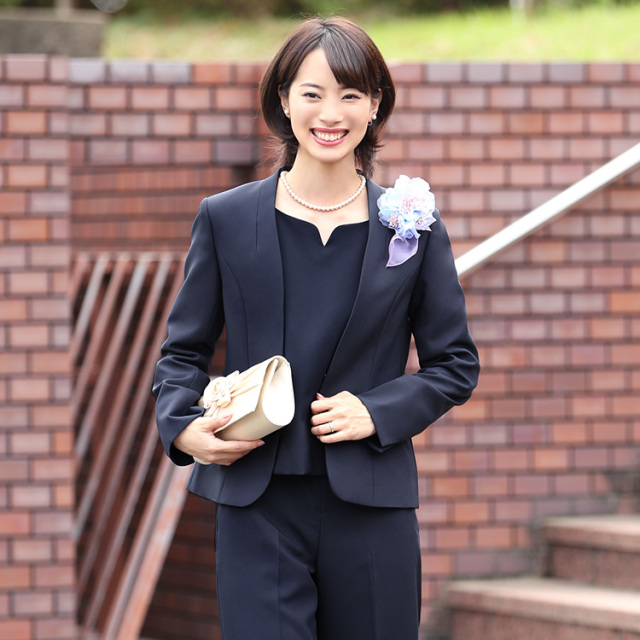 ブラウス レディース オフィス 紺 五分丈 フレア おしゃれ
