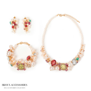 ネックレス ピアス ブレスレット アクセサリー セット パーティー パーティ カジュアル 結婚式 披露宴 二次会 お呼ばれ 食事会 謝恩会 レディース パール ビジュー ゴージャス 3点セット 20代 30代 40代 N-608 ゆうパケット対応