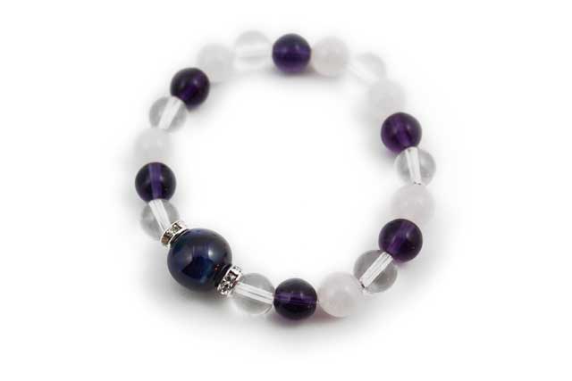有田焼と天然石のブレスレット(Arvo) 釉彩瑠璃ブルー水晶アメジストローズクォーツ