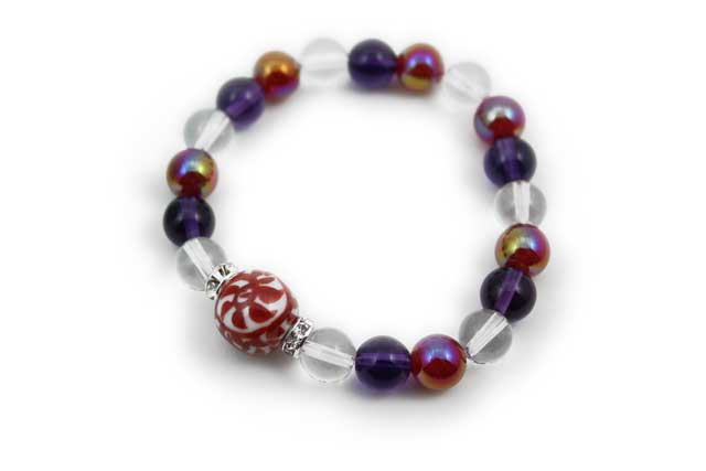 有田焼と天然石のブレスレット(Arvo) 赤たこ唐草紋様水晶アメジストメノウ