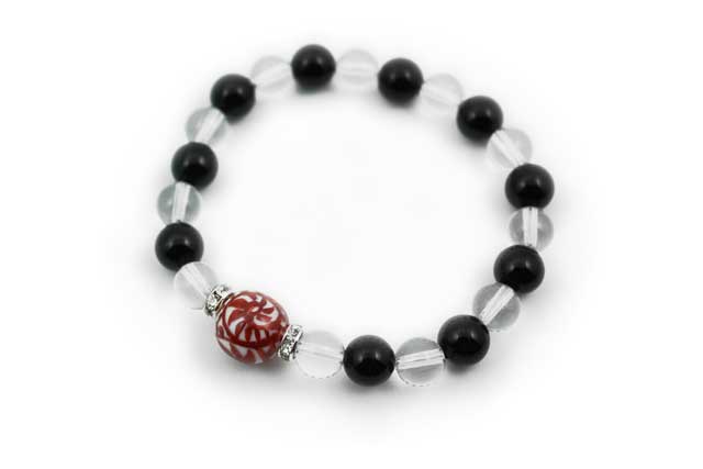 有田焼と天然石のブレスレット(Arvo) 赤たこ唐草紋様水晶オニキス