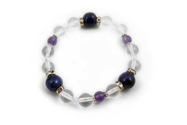 有田焼と天然石のブレスレット(Arvo) 三つ玉釉彩瑠璃ブルー水晶アメジスト