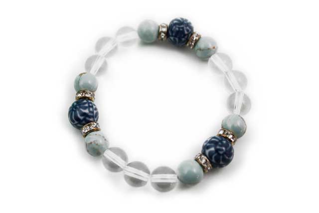 有田焼と天然石のブレスレット(Arvo) 三つ玉たこ唐草紋様ターコイズ水晶