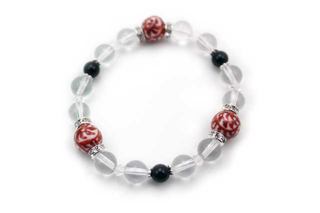 有田焼と天然石のブレスレット(Arvo) 三つ玉赤たこ唐草紋様水晶オニキス