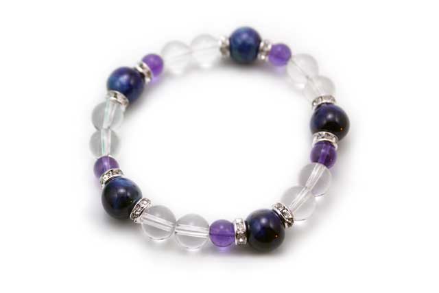 有田焼と天然石のブレスレット(Arvo) 五つ玉釉彩瑠璃ブルー水晶アメジスト