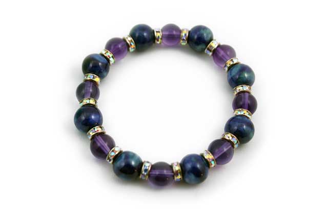 有田焼と天然石のブレスレット(Arvo) 八つ玉釉彩瑠璃ブルーアメジスト