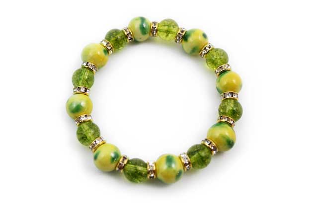 有田焼と天然石のブレスレット(Arvo) 八つ玉釉彩黄グリーンペリドット