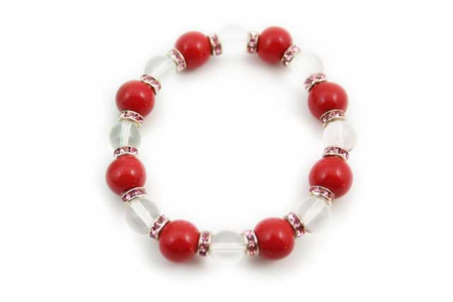 有田焼と天然石のブレスレット(Arvo) 八つ玉赤水晶