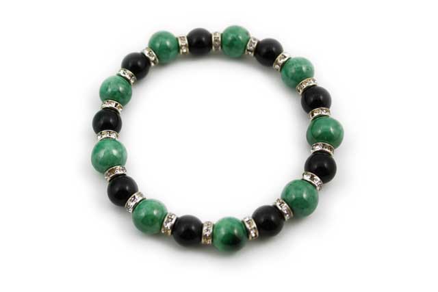 有田焼と天然石のブレスレット(Arvo) 九つ玉釉彩グリーンオニキス