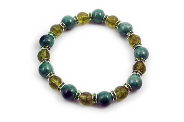 有田焼と天然石のブレスレット(Arvo) 九つ玉釉彩グリーンペリドット