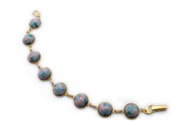 有田焼8連ブレスレット 釉薬ピンクブルー