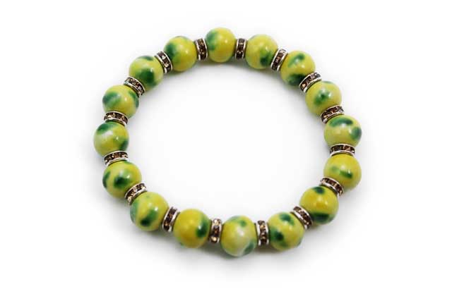 有田焼磁器玉ブレスレット 釉薬黄グリーン