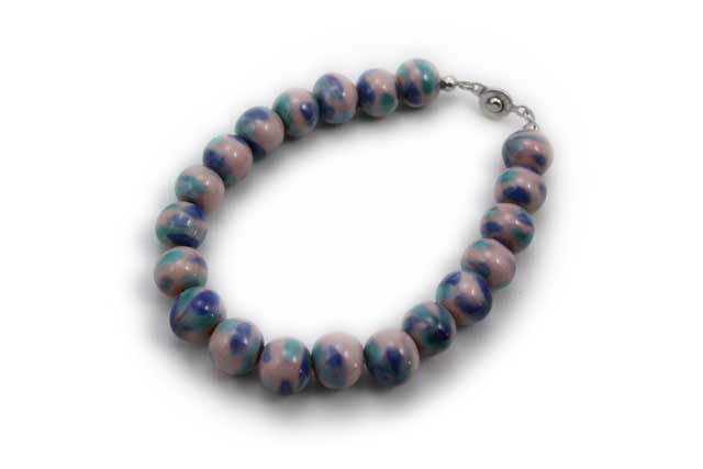 有田焼磁器玉ブレスレットs 釉薬ピンクブルー