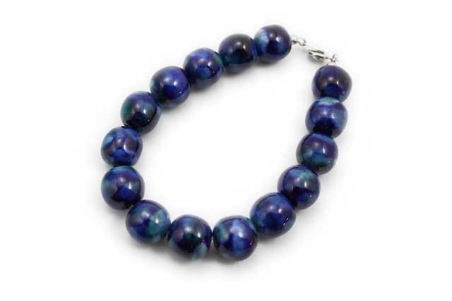 有田焼磁器玉ブレスレットm 釉薬るりブルー