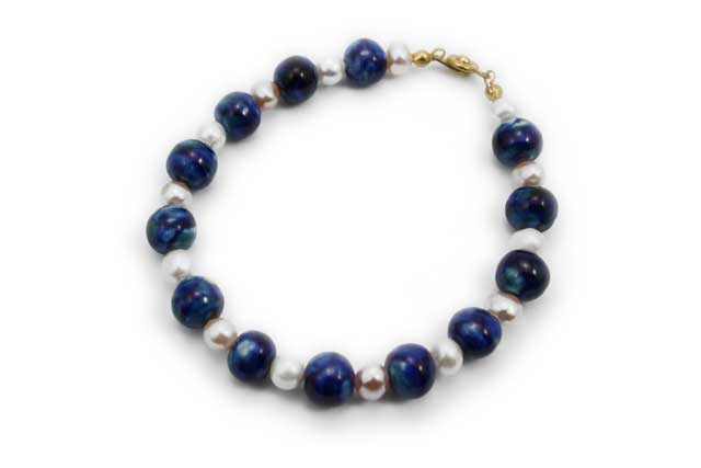 有田焼磁器玉パールブレスレット 釉薬るりブルー