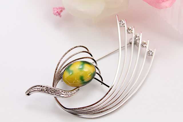 有田焼ブローチ 黄グリーン