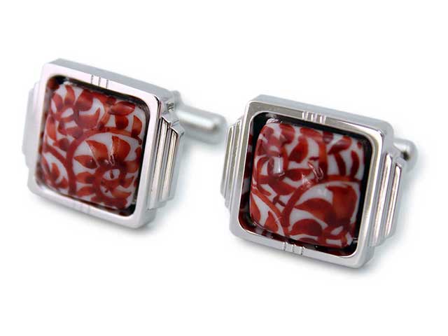 純銀製有田焼カフスボタン 錦赤たこ唐草