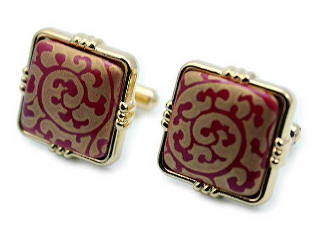 有田焼カフスボタン 赤金唐草 角型
