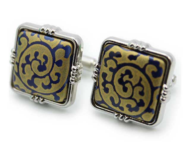 有田焼カフスボタン るり金唐草 角型