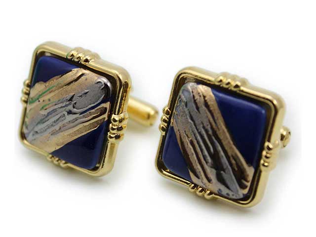 有田焼カフスボタン 流星ブルー 角型