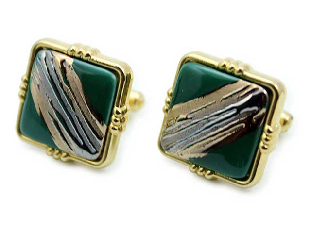 有田焼カフスボタン 流星グリーン 角型