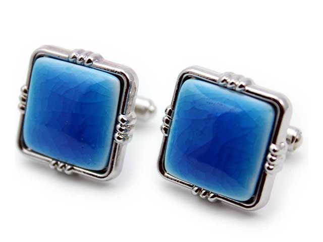 有田焼カフスボタン スカイブルー 角型