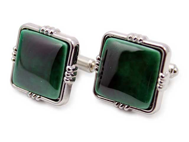 有田焼カフスタイボタン グリーン 角型