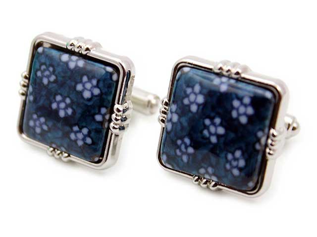 有田焼カフスボタン 染付梅紋様 角型