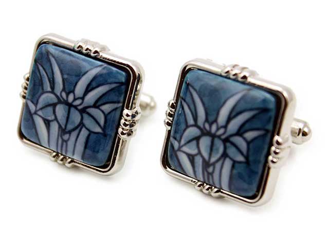 有田焼カフスボタン 染付アヤメ 角型