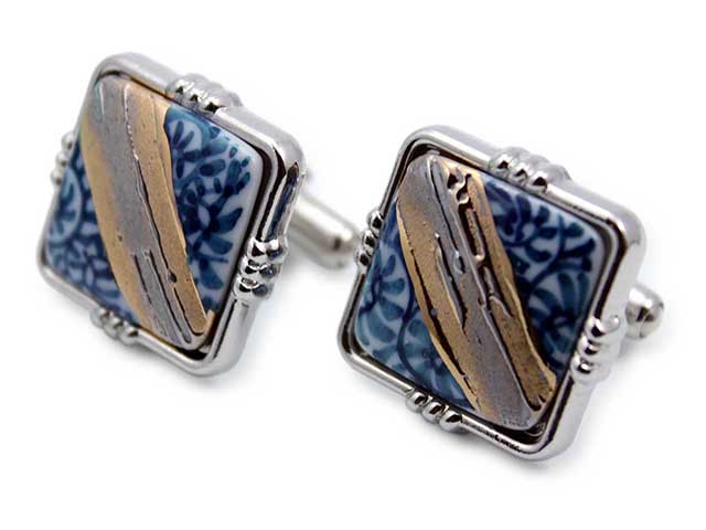 有田焼カフスボタン 流星たこ唐草 角型