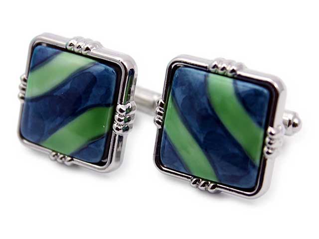 有田焼カフスボタン 染錦グリーンライン 角型