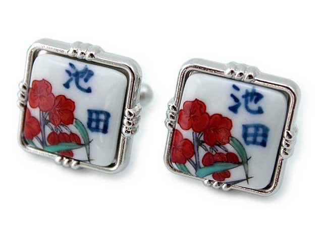 有田焼カフスボタン 名前入 錦つゆ草 角型